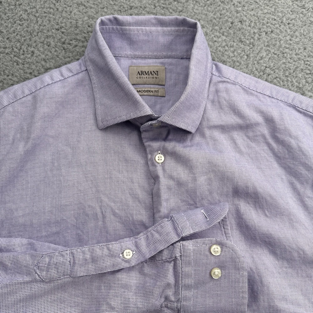 ARMANI Collezioni Dress Shirt Mens 16 / 41 L/S Button Up Blue Micro Check